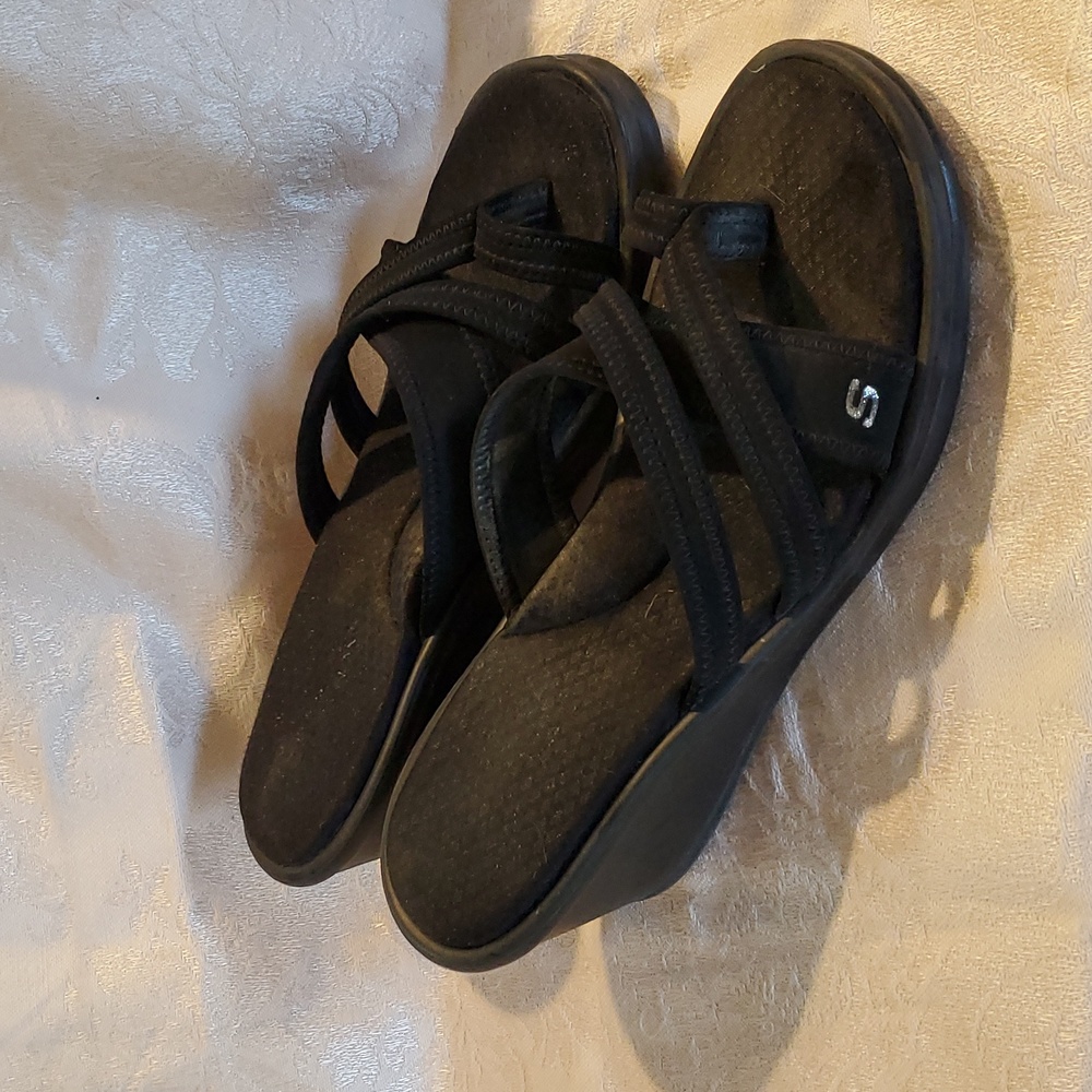 Skechers Black Wedge Sandals
